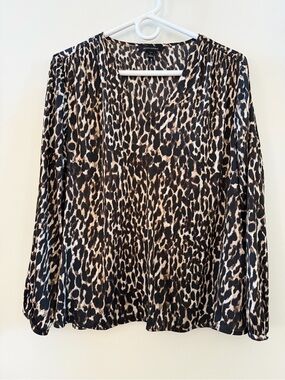 Banana Republic Leopard Print V-Neck Blouse - Beige & Black